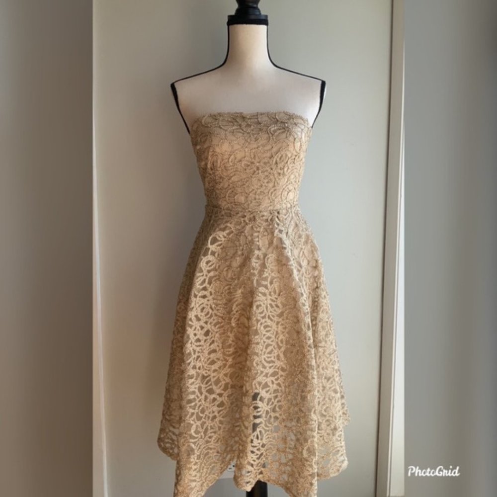 LUXXEL AKIRA Gold Strapless Dress Small